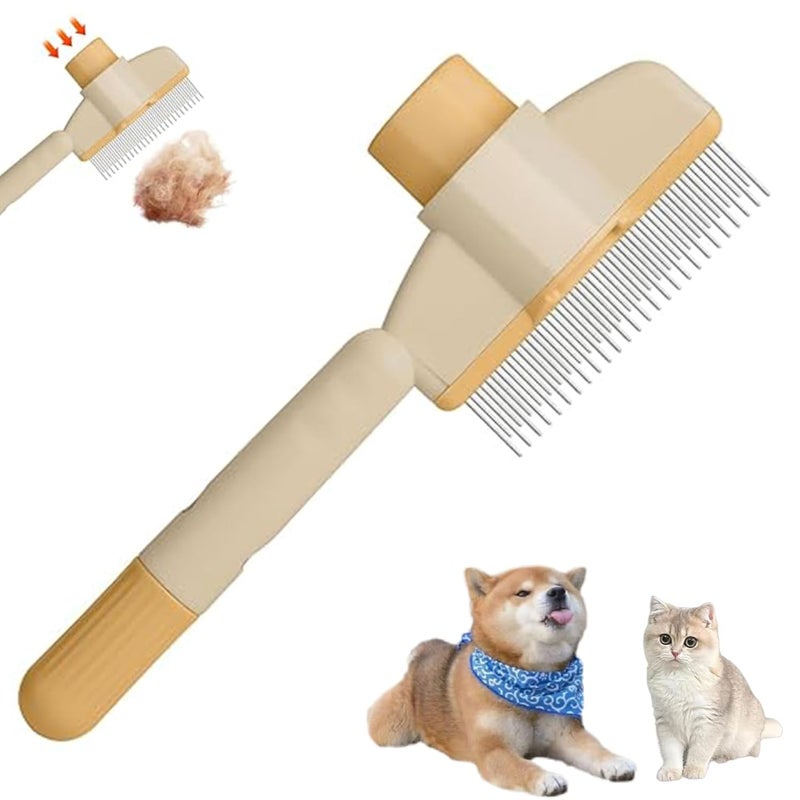 Peapyri 2025 Self-Cleaning Pet Hair Removal Comb & Flea Comb for Cats and Dogs Stainless Steel Grooming Brush with Release Button, De-Shedding Tool for Hair, Massaging Tangle-Free Pet Comb (Yellow) - Image 1
